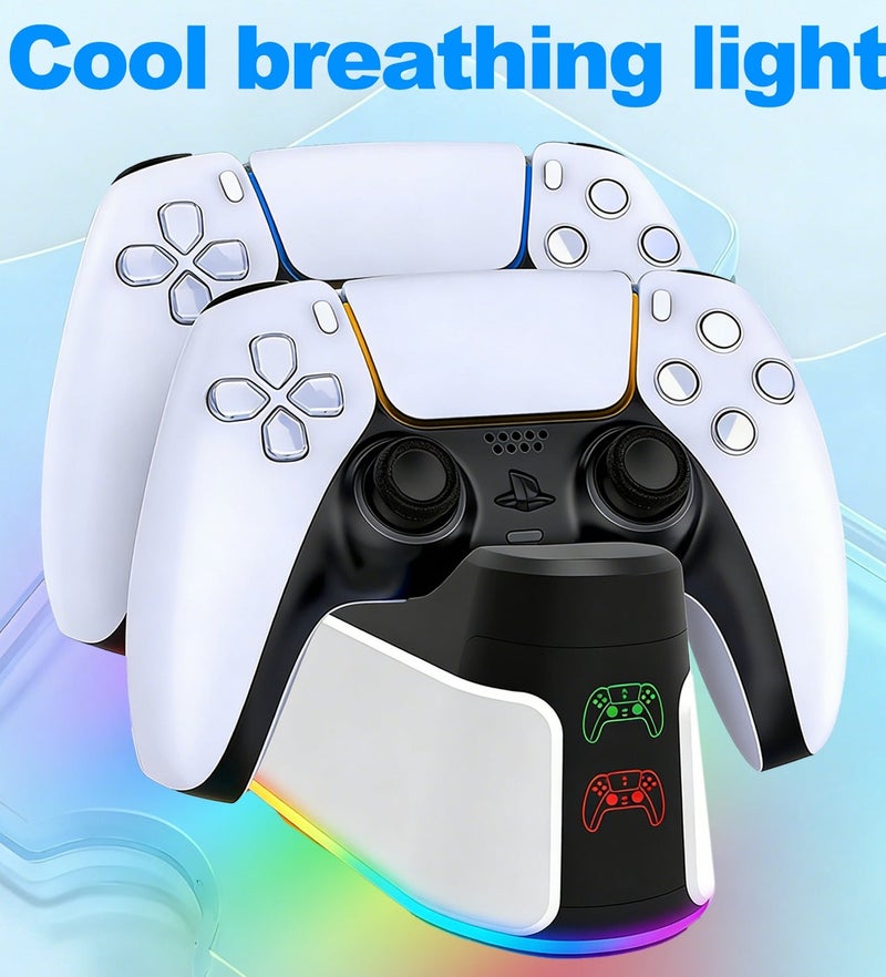 PS5 Controller Charging Dock with RGB Lights & Fast Charge, Secure Click-in Design, LED Indicators, Includes USB-C Cable - Image 3
